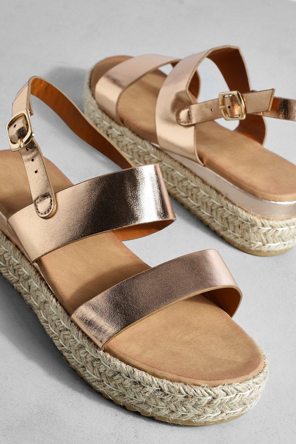 Metallic Double Strap Espadrille Flatforms boohoo USA